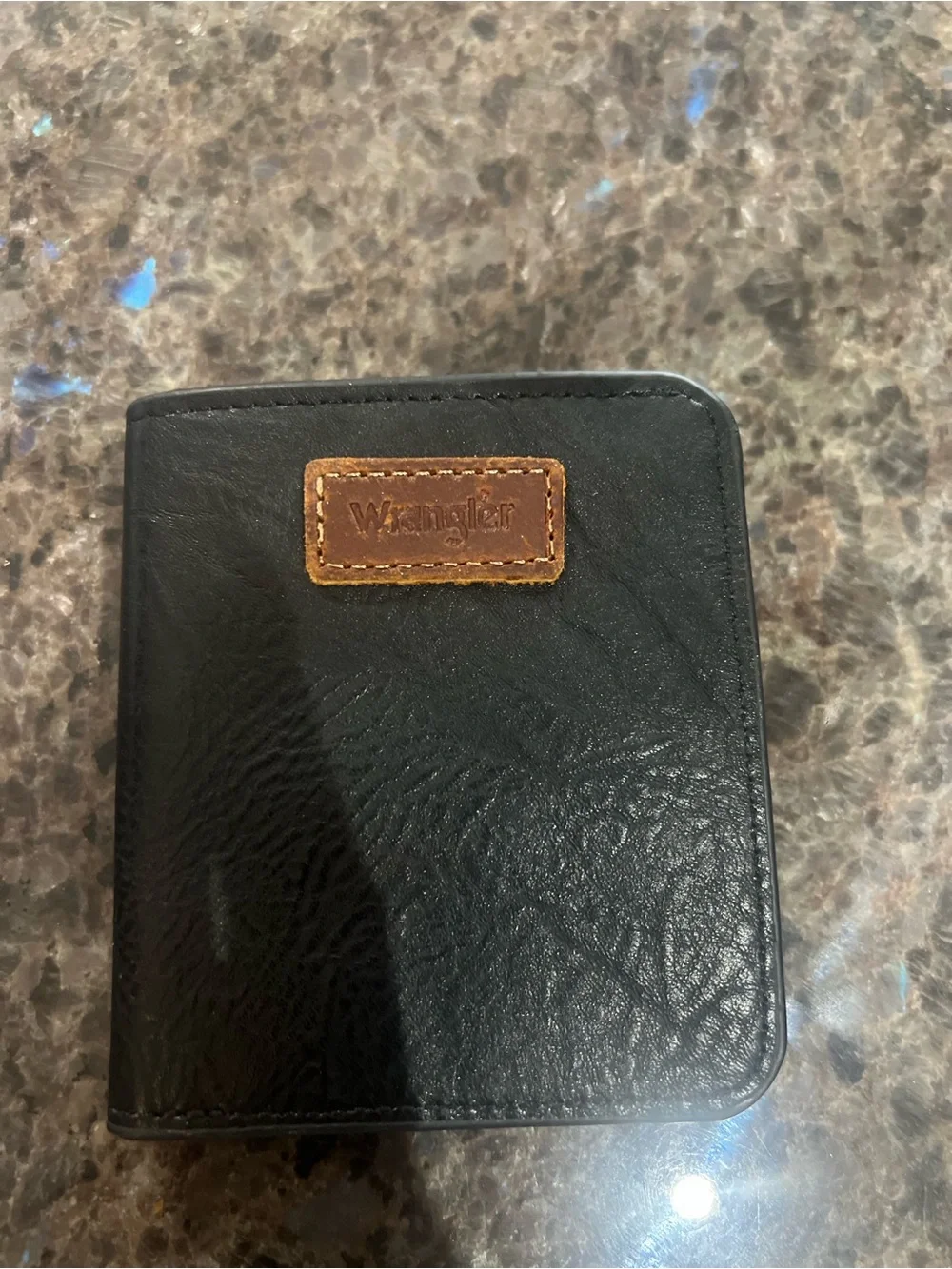 Wrangler Black Wallet with Brown Leather Logo Patch
